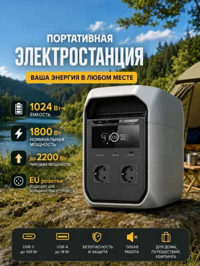 Портативная электростанция DELTA 3 Classic 1024 Втч с инвертором 1800 Вт для активного отдыха и дома