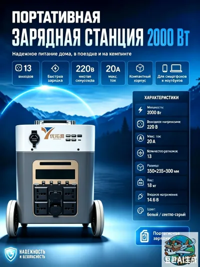 Мощная портативная литиево-фосфатная станция питания 220В, 2000 Вт ч, универсальная розетка для всех стран