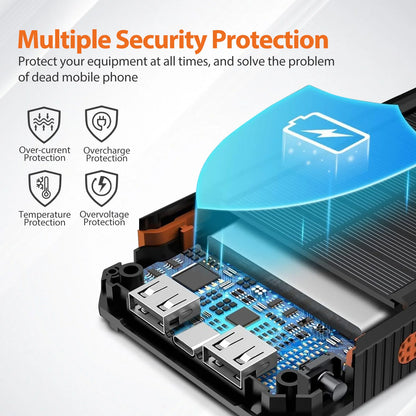 20000Mah Solar Power Bank Portable Solar Charger Waterproof Dual 5V USB Ports 2 LED Light Flashlight for Cell Iphone Outdoor