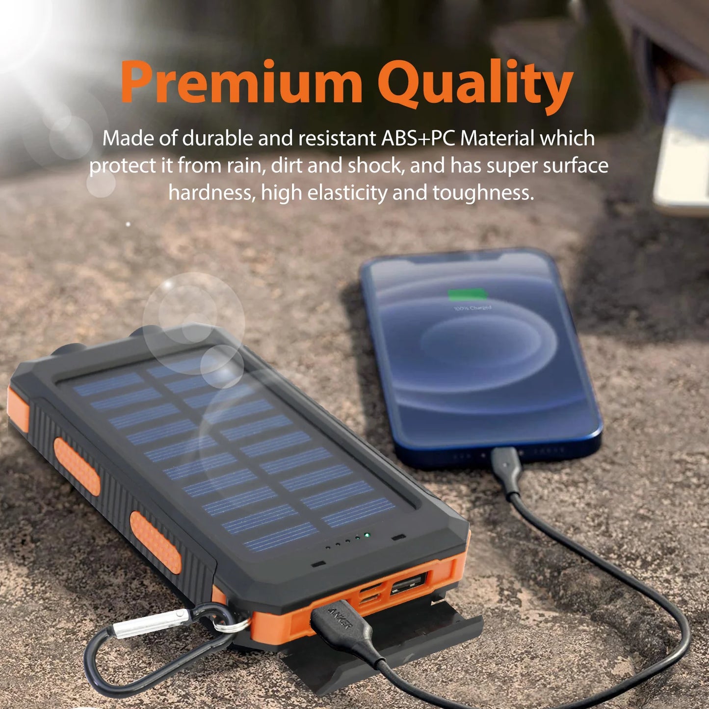 20000Mah Solar Power Bank Portable Solar Charger Waterproof Dual 5V USB Ports 2 LED Light Flashlight for Cell Iphone Outdoor