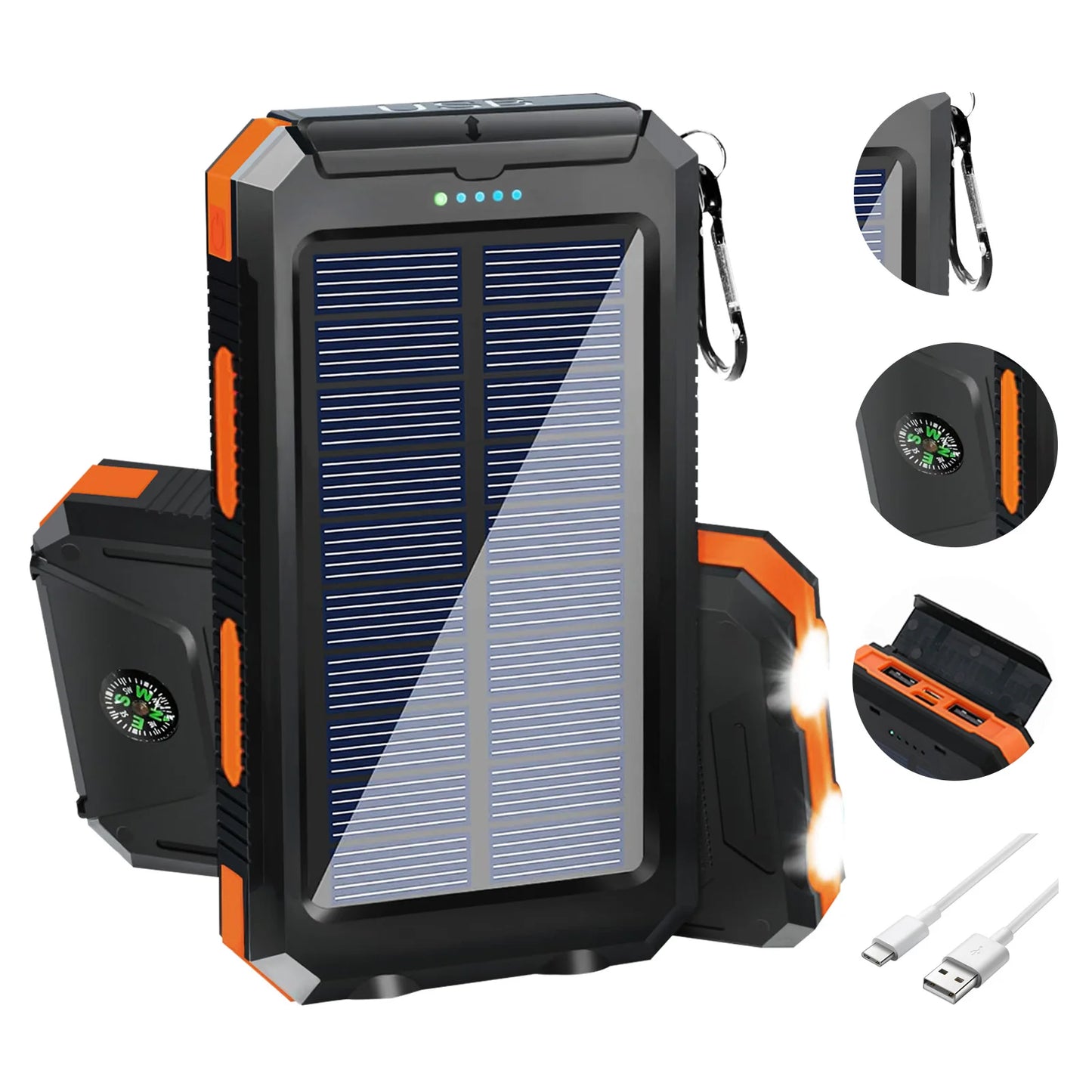20000Mah Solar Power Bank Portable Solar Charger Waterproof Dual 5V USB Ports 2 LED Light Flashlight for Cell Iphone Outdoor