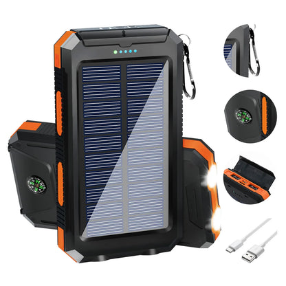 20000Mah Solar Power Bank Portable Solar Charger Waterproof Dual 5V USB Ports 2 LED Light Flashlight for Cell Iphone Outdoor